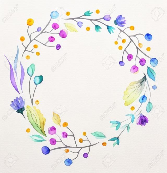 Watercolor flower wreath over white