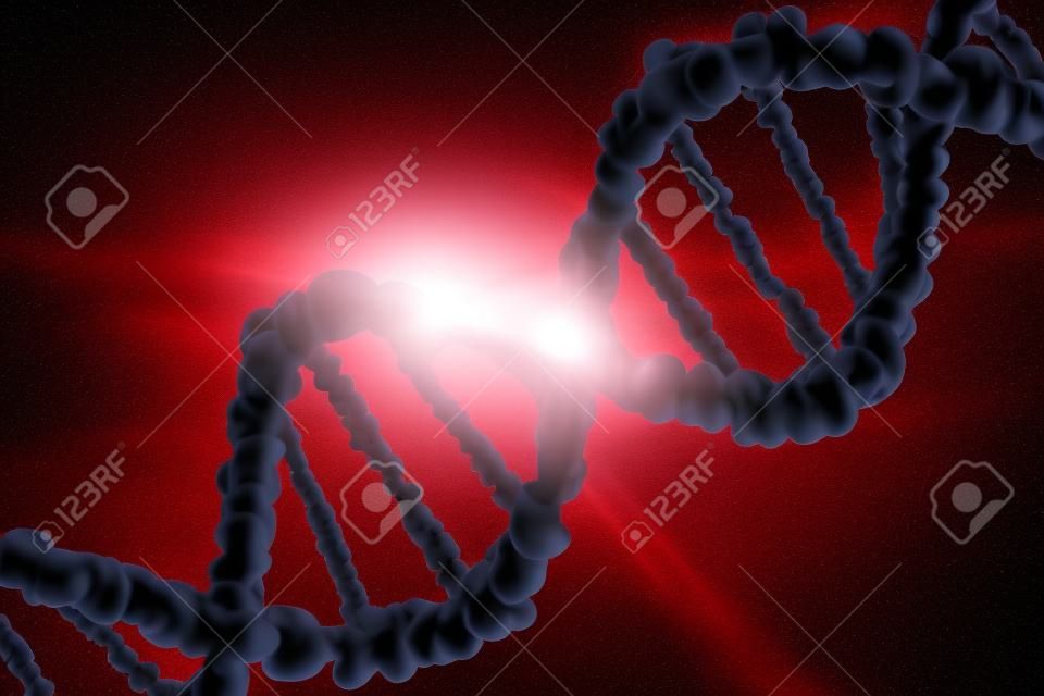 Silhueta de molécula de DNA contra luz brilhante. Ilustração 3D renderizada.
