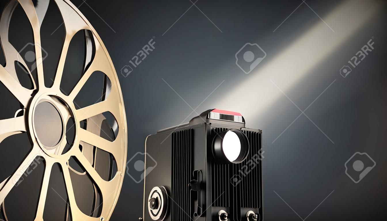 Retro film projector op donkere achtergrond. 3D weergegeven illustratie.