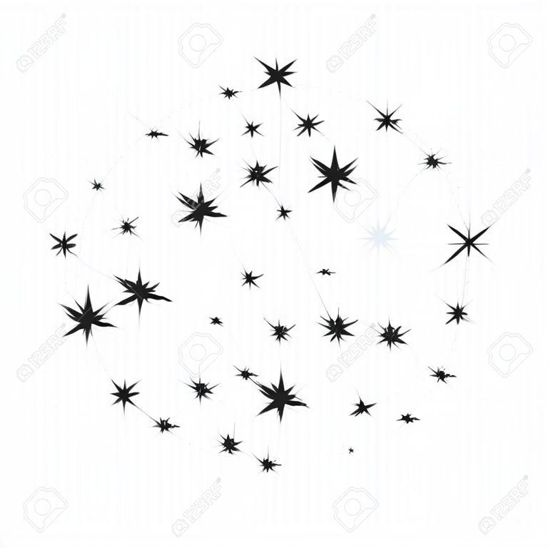 Stars on sky icon simple flat. Glare star sparkling perfect Black pictogram illustration on transparent background.