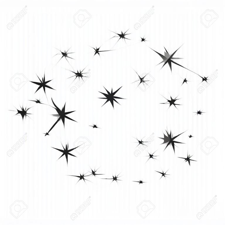 Stars on sky icon simple flat. Glare star sparkling perfect Black pictogram illustration on transparent background.