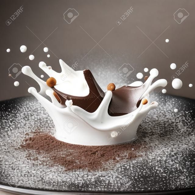 Éclaboussure de chocolat et de lait. En couches et modifiable