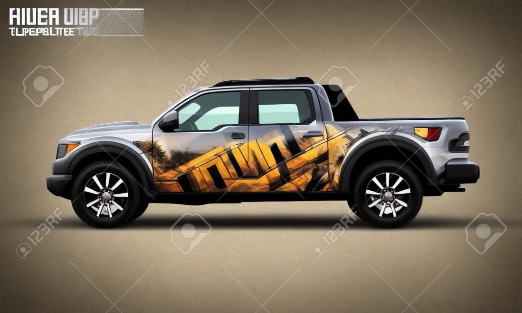 Editable template for wrap SUV with Hunter background decal. Hi-res vector graphics