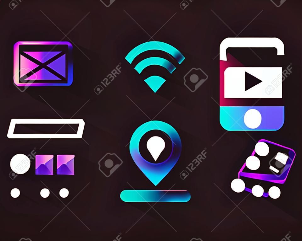 Apps-Symbol-Set-Design, Digital-Marketing-E-Commerce-Shopping-Thema Vektor-Illustration