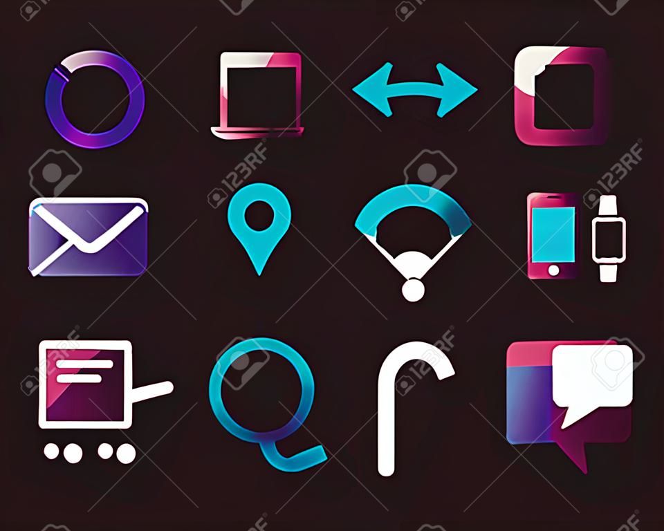 Diseño de conjuntos de símbolos de aplicaciones, tema de compras de comercio electrónico de marketing digital Ilustración vectorial