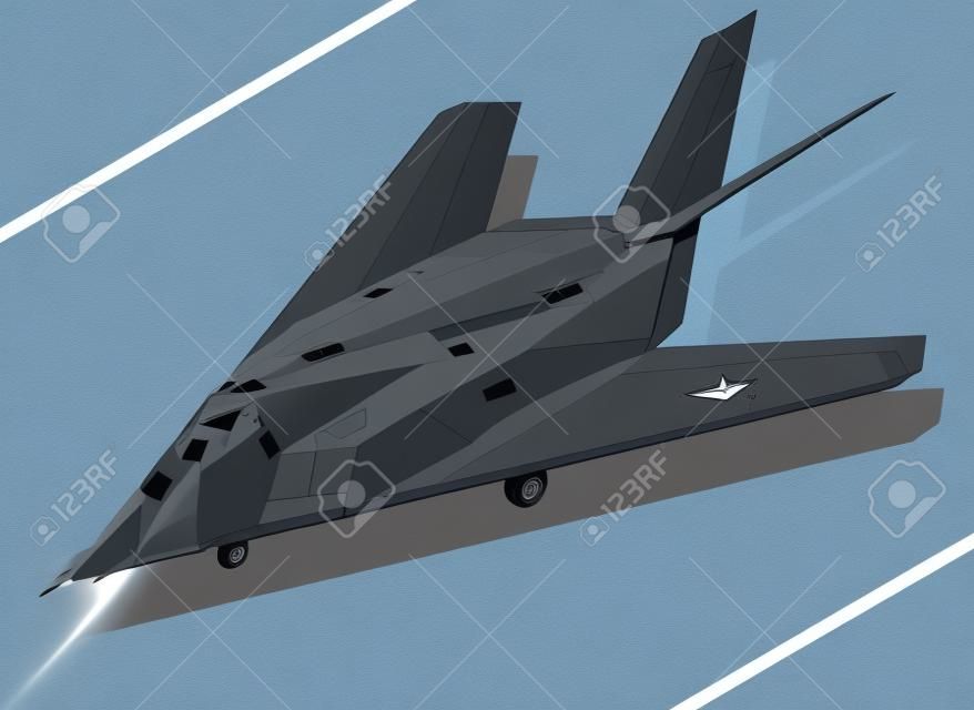 Detailed Isometric Illustration of an F-117 Nighthawk Stealth Fighter on the Ground