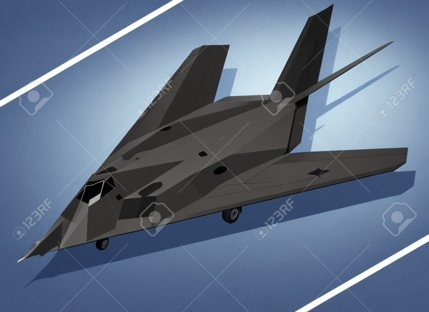 Detailed Isometric Illustration of an F-117 Nighthawk Stealth Fighter on the Ground