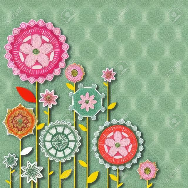 illustration of colorful retro flower on seamless backdrop