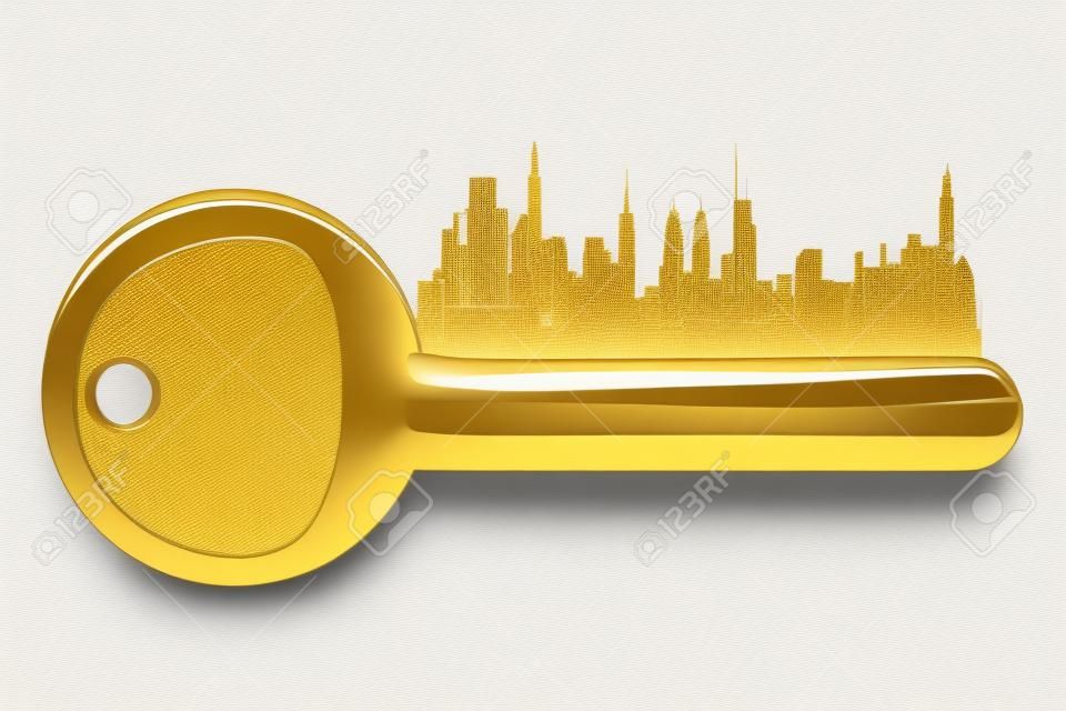 ilustración de la llave de oro de los bienes raíces en el fondo blanco