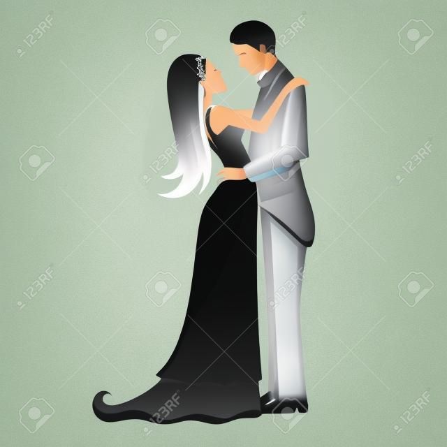 illustratie van pas getrouwd stel in trouwjurk