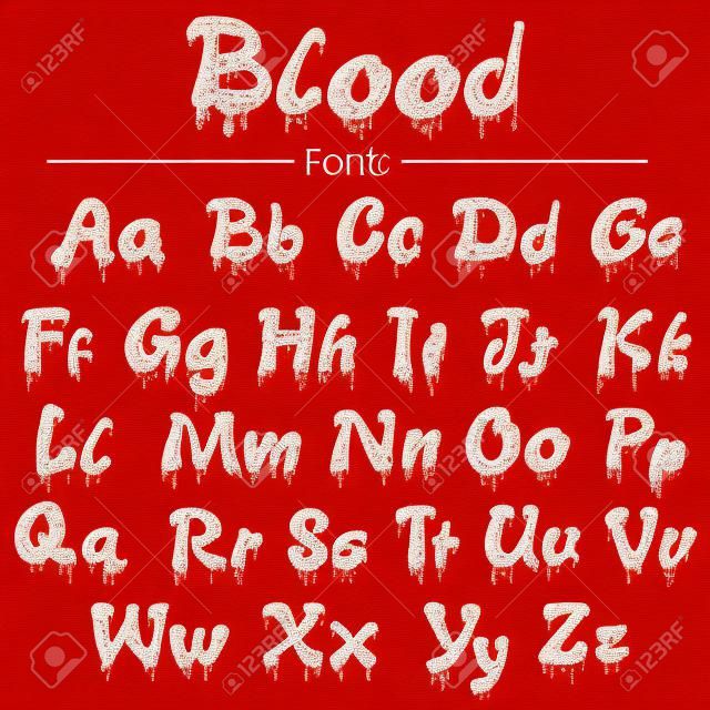 血のテクスチャの英語フォントのセットのイラスト