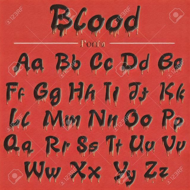 血のテクスチャの英語フォントのセットのイラスト