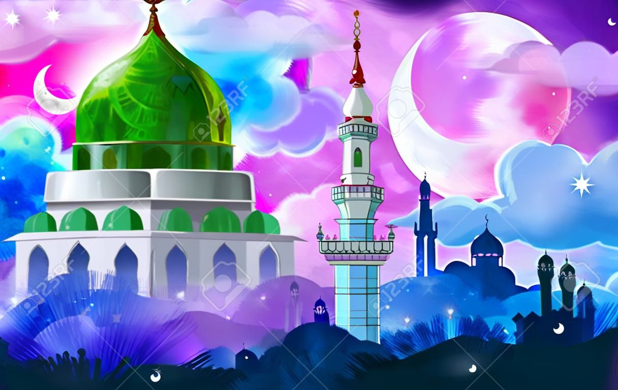 Ilustracja Ramadan Kareem (Hojny Ramadan) w tle