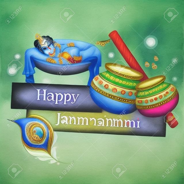 illustrazione di Lord Krishana a Happy Janmashtami