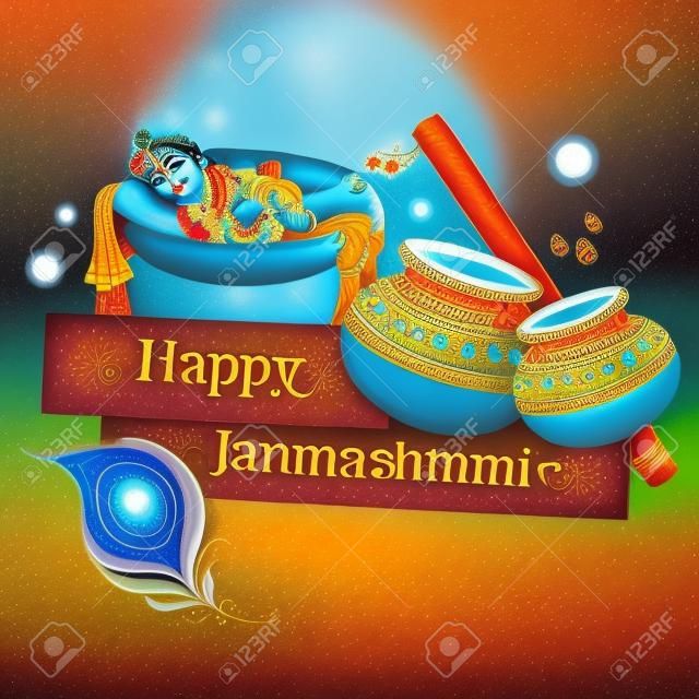 illustrazione di Lord Krishana a Happy Janmashtami