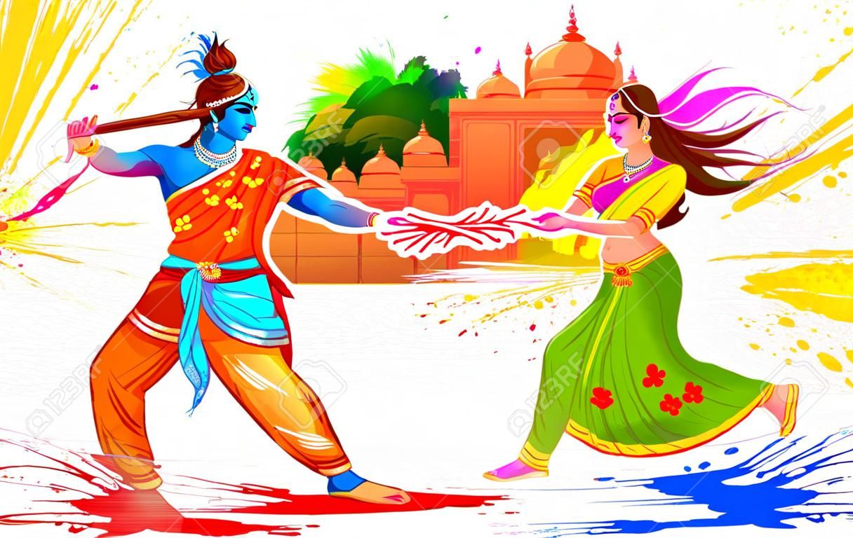 llustration von Radha und Lord Krishna spielen Holi in Brij mit messgae Bura na Mano Holi Hain bedeutet Donot beleidigt, wie es Holi ist