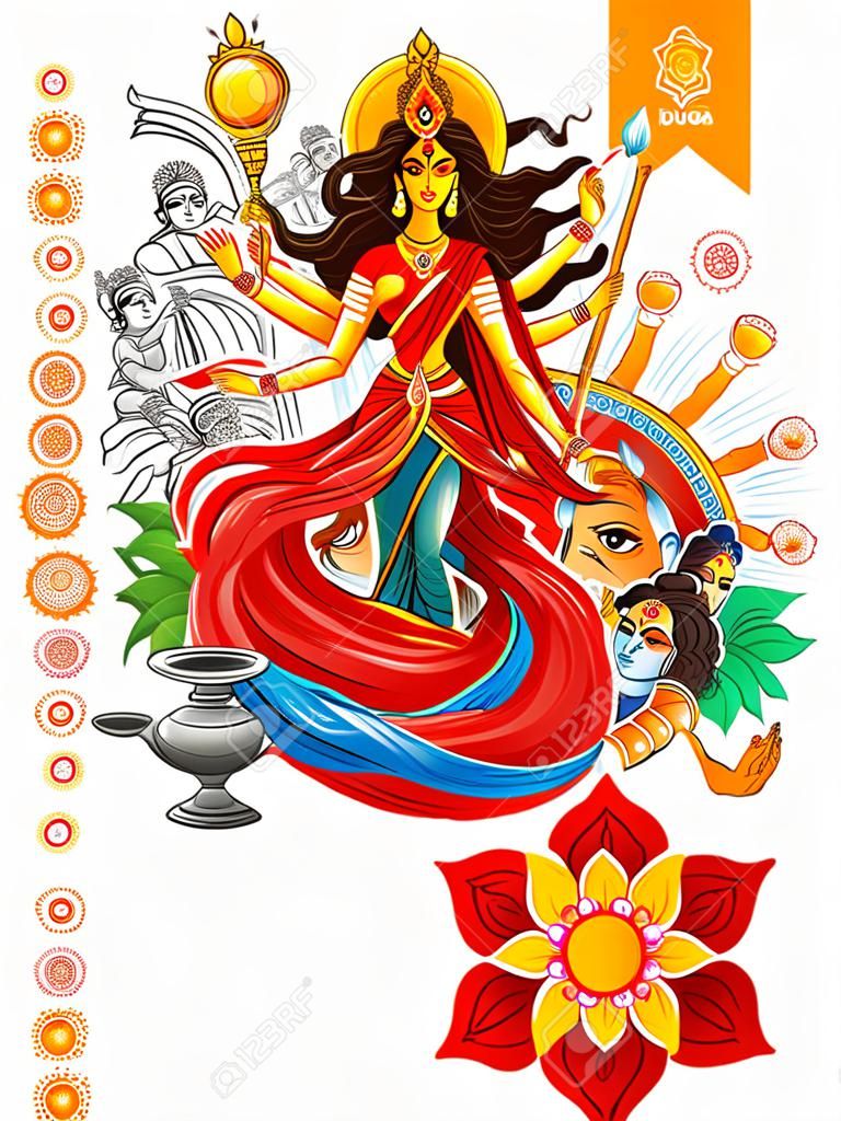 illustration of goddess Durga in Subho Bijoya Happy Dussehra background