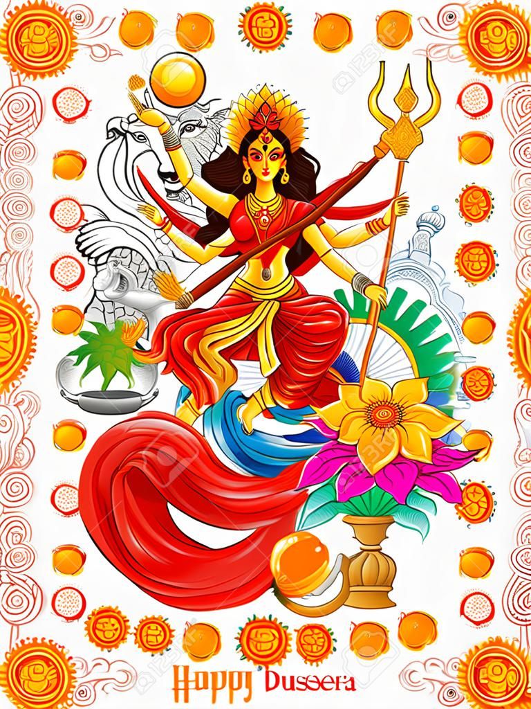 illustration of goddess Durga in Subho Bijoya Happy Dussehra background
