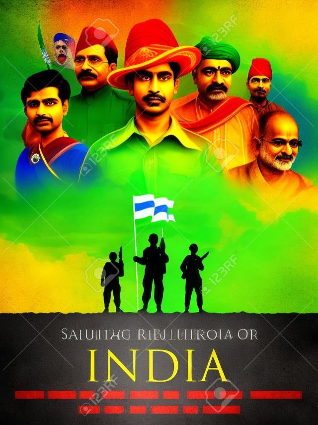 Tricolor India con Nazione Eroe e Freedom Fighter per l'Independence Day