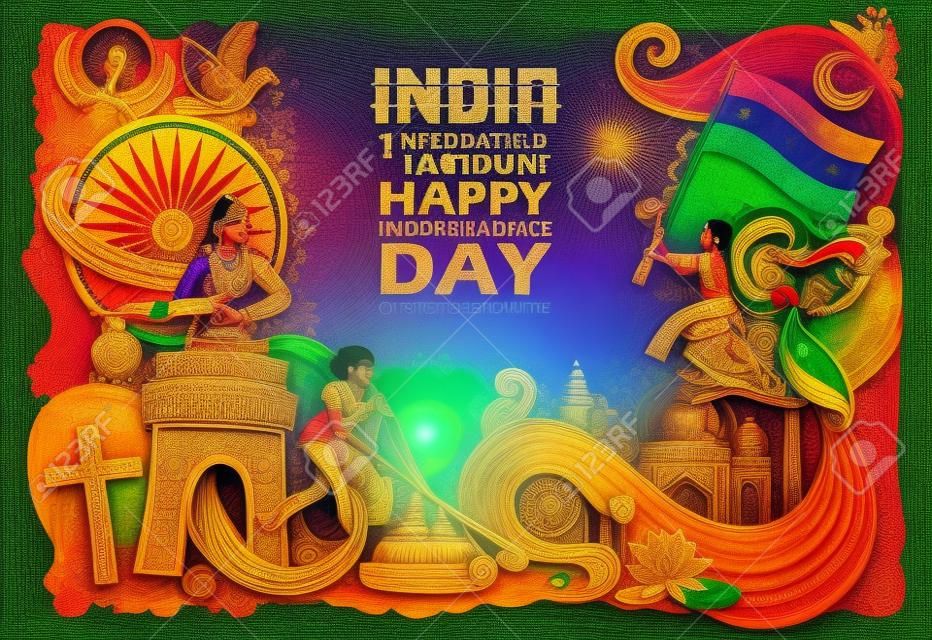 Indian background showing its incredible culture and diversity with monument, dance and festival celebration for 15th August Independence Day of India