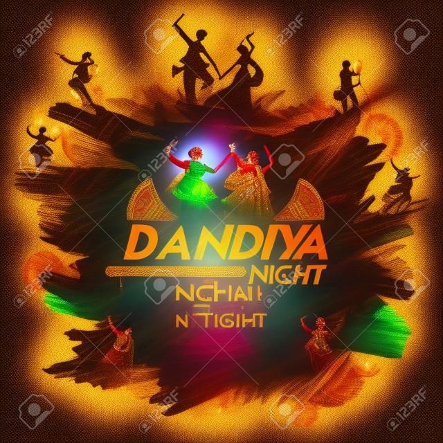 カップルのディスコ、Garba 夜ポスターで Dandiya を遊ぶこと