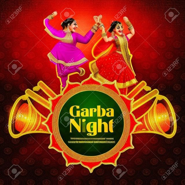 Couple jouant Dandiya en discothèque Affiche de la nuit Garba pour le festival Navratri Dussehra de l'Inde