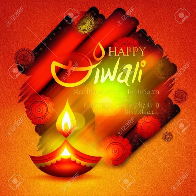 Illustration der brennenden Diya auf Happy Diwali Holiday Hintergrund für Licht Festival von Indien