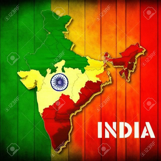 インド共和国とインドの独立記念日のトリコロールインドフラグマップの背景