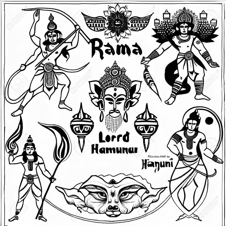Conception de tatouage de la collection Lord Rama, Ravana et Hanuman.