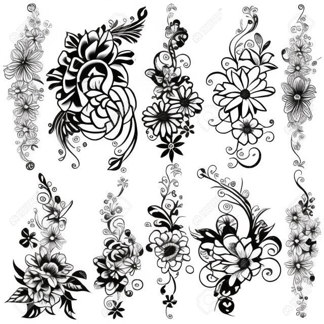 Diseño de arte del tatuaje de la colección de flores florales