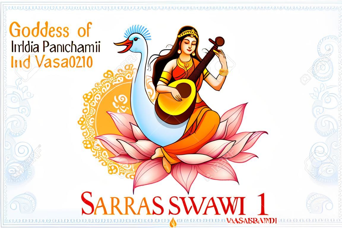 Godin van Wijsheid Saraswati voor Vasant Panchami India festival achtergrond