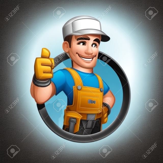Handyman wearing work clothes and a belt, with tool