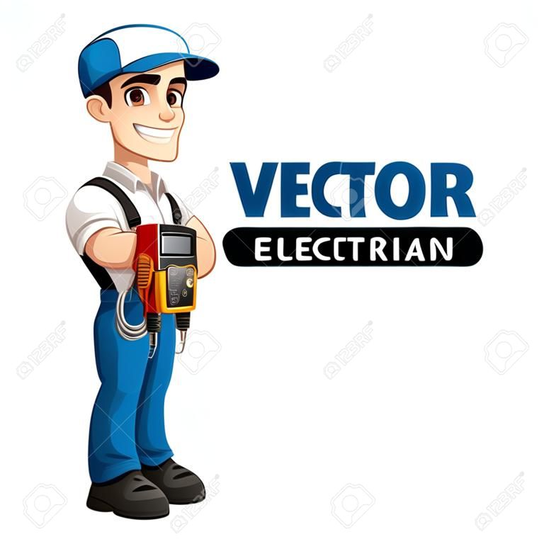 Ilustração vetorial de um eletricista, ele usa roupas de trabalho