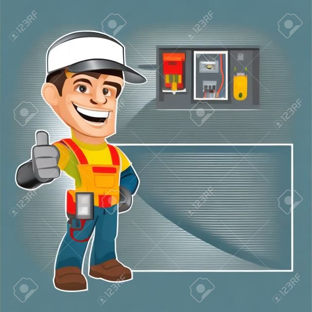 Vector ilustración de un electricista, que lleva ropa de trabajo