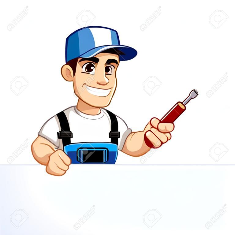 Electrician, he has a screwdriver in his hand