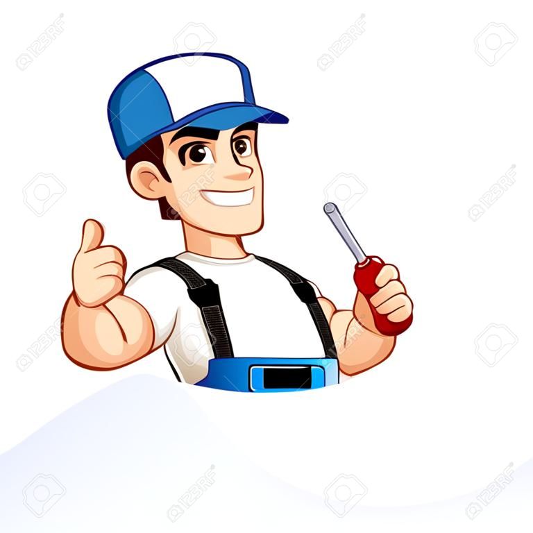 Electrician, he has a screwdriver in his hand