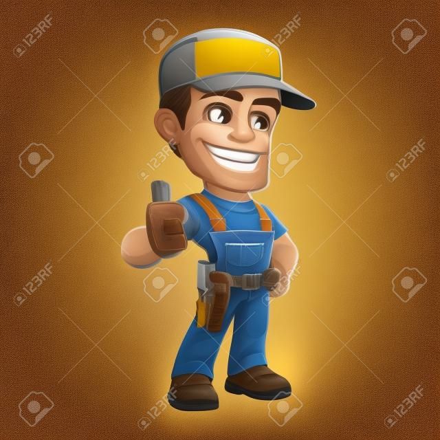 Friendly carpenter, he is dressed in work clothes