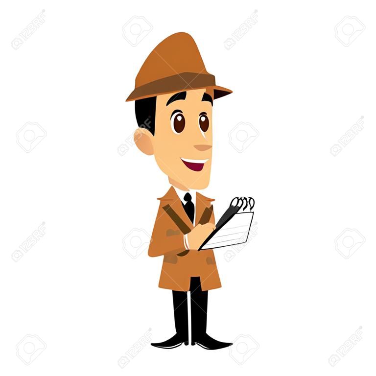 A Vector drawing of a detective man, he is writing notes in a notebook