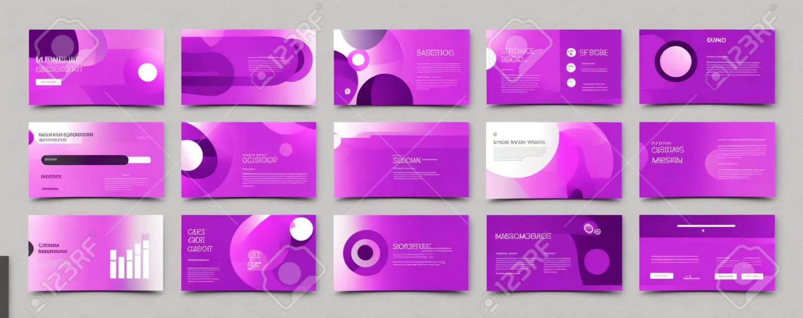 Geometryczne fioletowe szablony elementów prezentacji. infografiki wektorowe. do użytku w prezentacji, ulotce i ulotce, seo, marketingu, szablonie strony docelowej webinaru, projektowaniu stron internetowych, banerze.