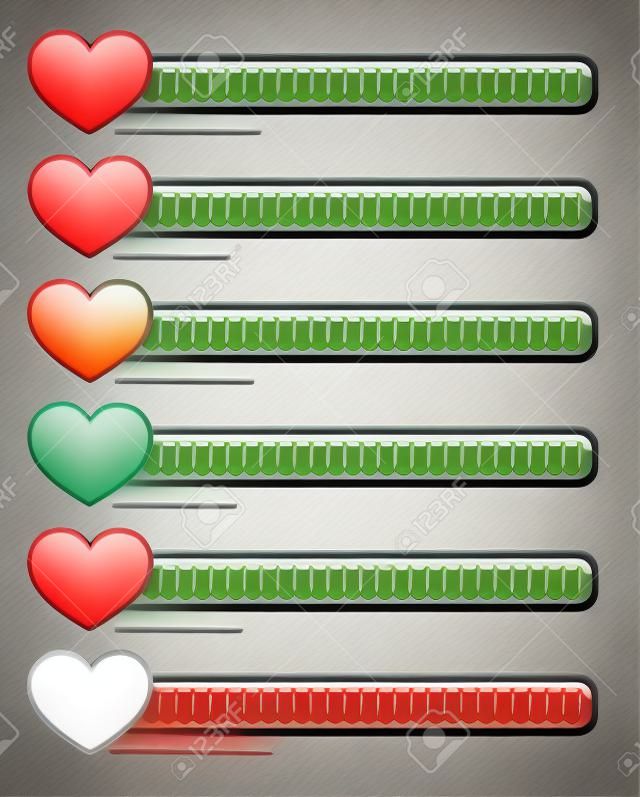 Rating elements with hearts - Liking, satisfaction, grading, dissatisfaction, bad experience, ~customer~ feedback or stamina, health points (computer gaming) concepts #1 segmented version