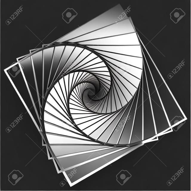 Abstract monochrome square element with rotating distortion effect