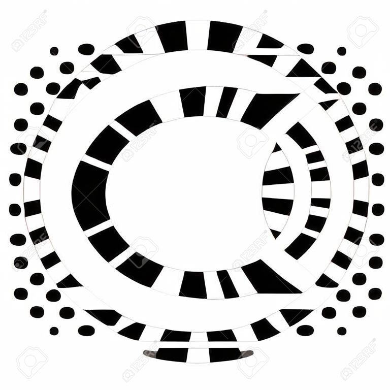 Cerchio segmentato in bianco e nero, illustrazione vettoriale geometrica astratta dell'anello. Illustrazione vettoriale d'archivio, grafica clip-art