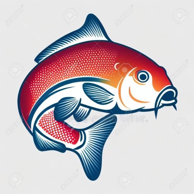 Karpfenfische lokalisiert auf weißem Hintergrund. Gestaltungselement für Logo, Emblem, Zeichen, Markenzeichen. Vektor-Illustration