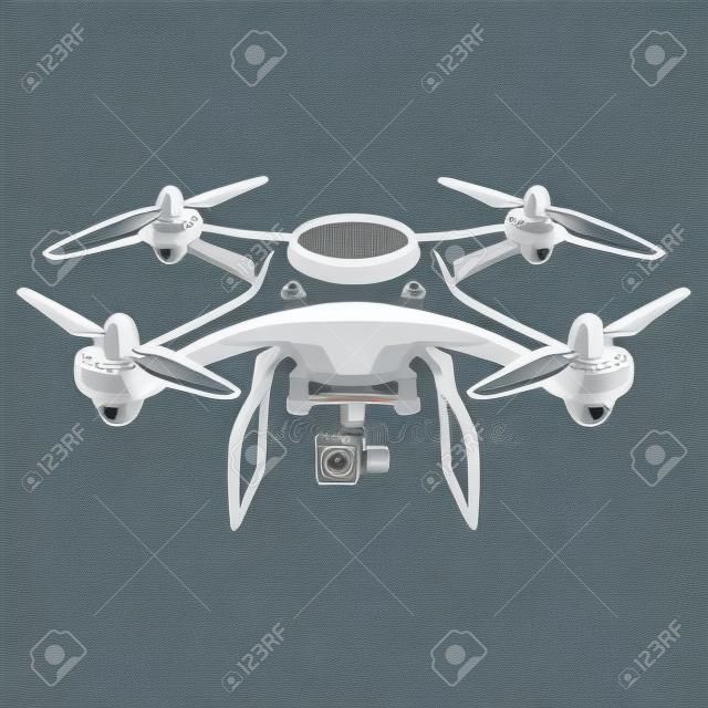Une illustration de drone isolée sur fond blanc. Icône de quadcopter. Élément de design pour logo, étiquette, emblème, signe. Illustration vectorielle