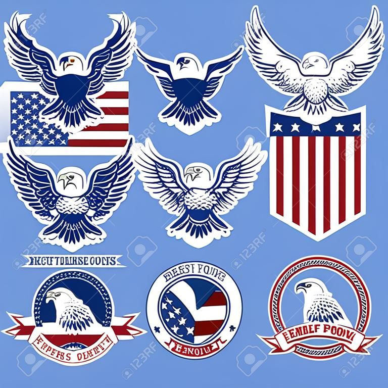 套与老鹰和美国国旗的象征。徽标，标签，标志，标志的设计元素。传染媒介例证
