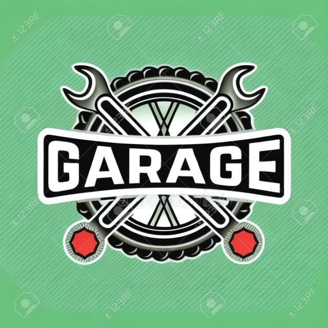 Garage. Tankstelle. Autoreparatur. Gestaltungselement für Logo, Etikett, Emblem, Zeichen. Vektor-illustration