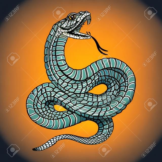 Illustration d'un serpent venimeux en style gravure. Élément de design pour étiquette, signe, affiche, t-shirt. Illustration vectorielle