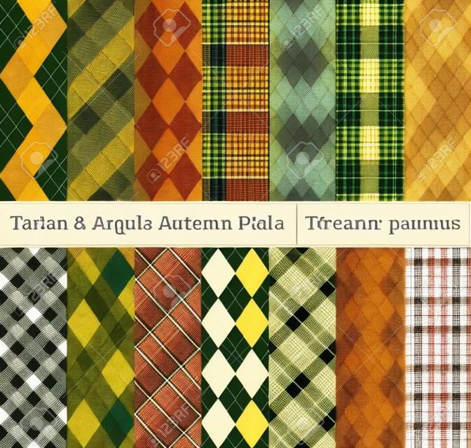 Set  Tartan and Argyle  Seamless Pattern Background. Autumn color panel Plaid, Tartan Flannel Shirt Patterns. Trendy Fall Tiles Vector Illustration for Wallpapers.