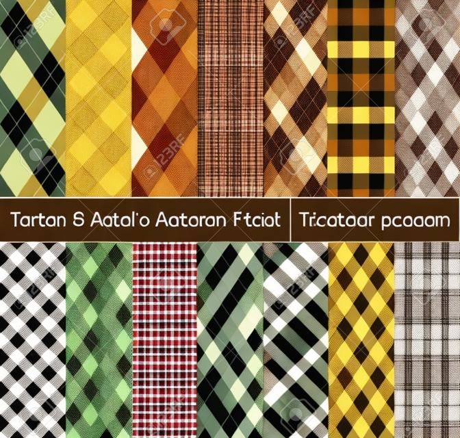 Set  Tartan and Argyle  Seamless Pattern Background. Autumn color panel Plaid, Tartan Flannel Shirt Patterns. Trendy Fall Tiles Vector Illustration for Wallpapers.