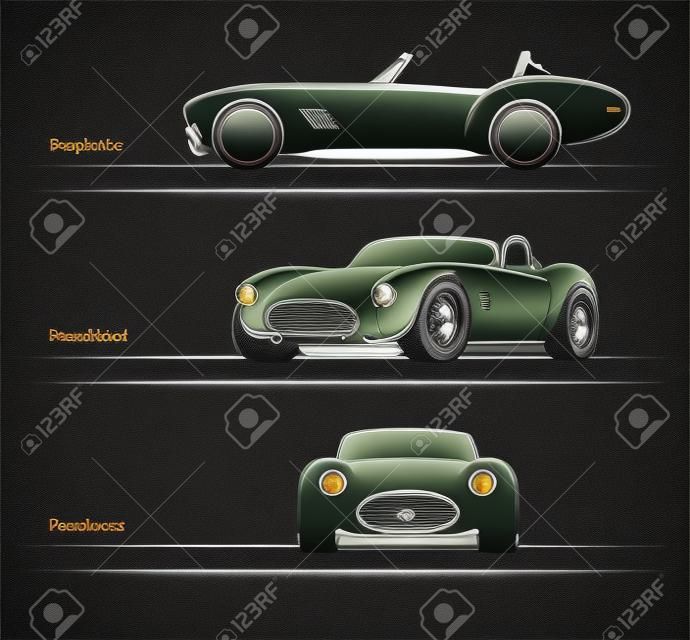 Set of vintage classic sports car silhouettes